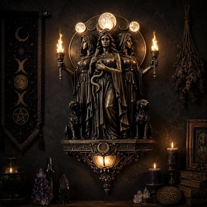 Triple Goddess Hecate LED Wall Sconce – Wiccan Witchy Torch Wall Light-Baslayer