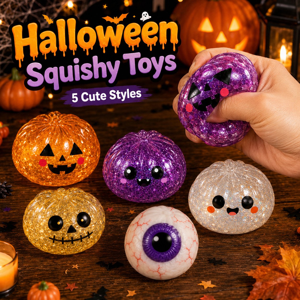 🎃 Halloween Squishy Squeeze Toy – 5 Styles Soft Pumpkin & Eyeball Fidget Toys-Baslayer
