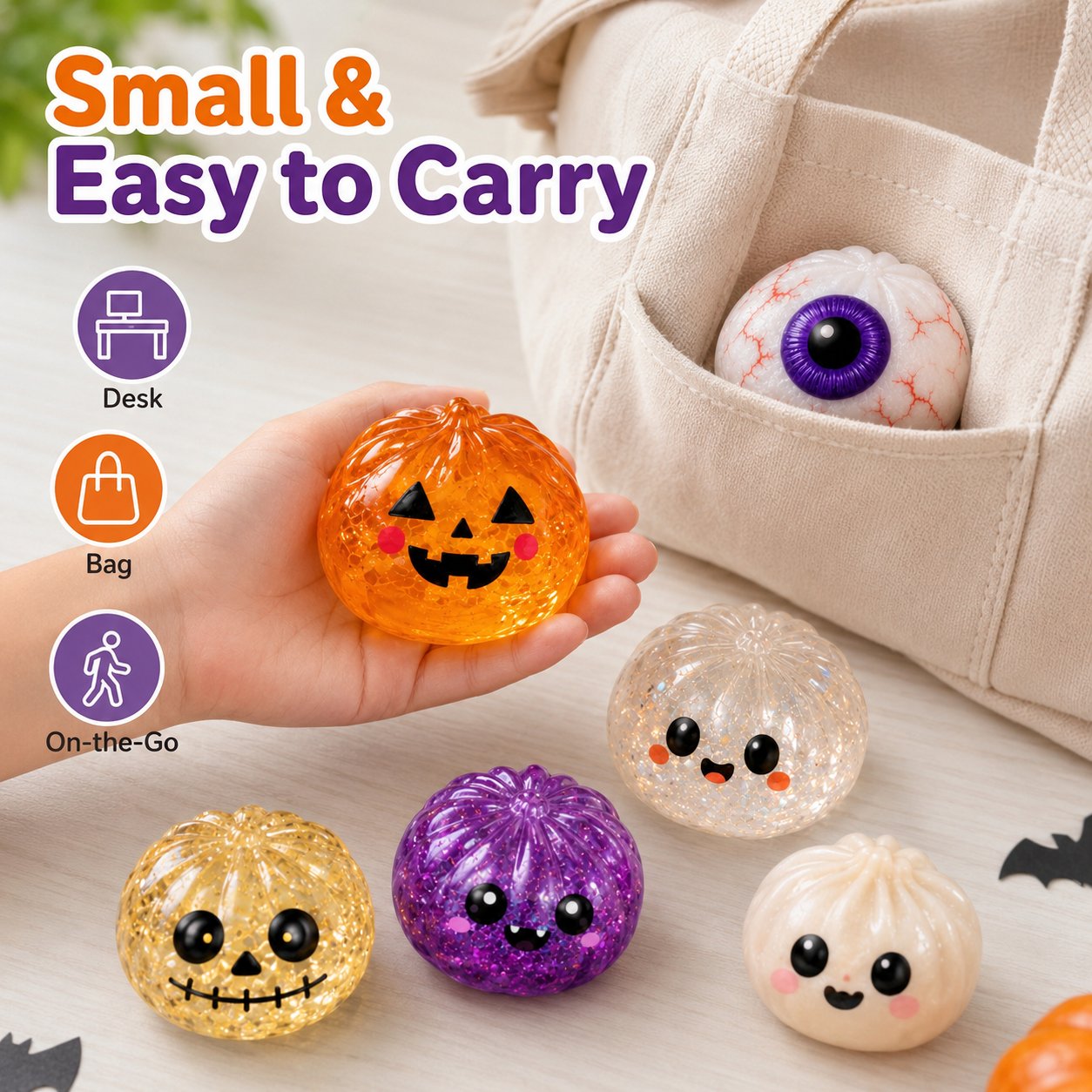 🎃 Halloween Squishy Squeeze Toy – 5 Styles Soft Pumpkin & Eyeball Fidget Toys-Baslayer
