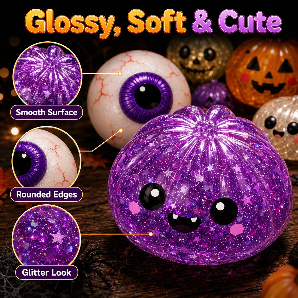 🎃 Halloween Squishy Squeeze Toy – 5 Styles Soft Pumpkin & Eyeball Fidget Toys-Baslayer