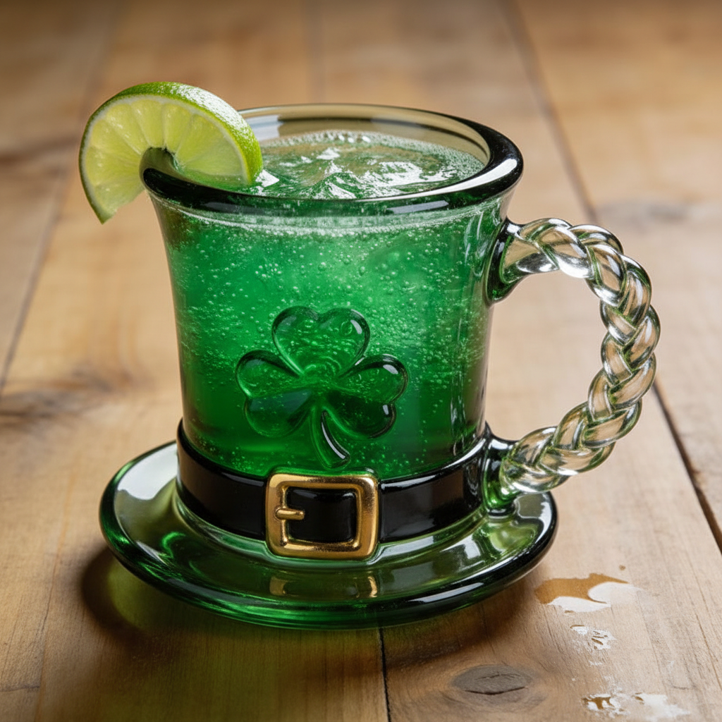 Lucky Shamrock Leprechaun Hat Glass Mug - 11oz Emerald Green Coffee Cup