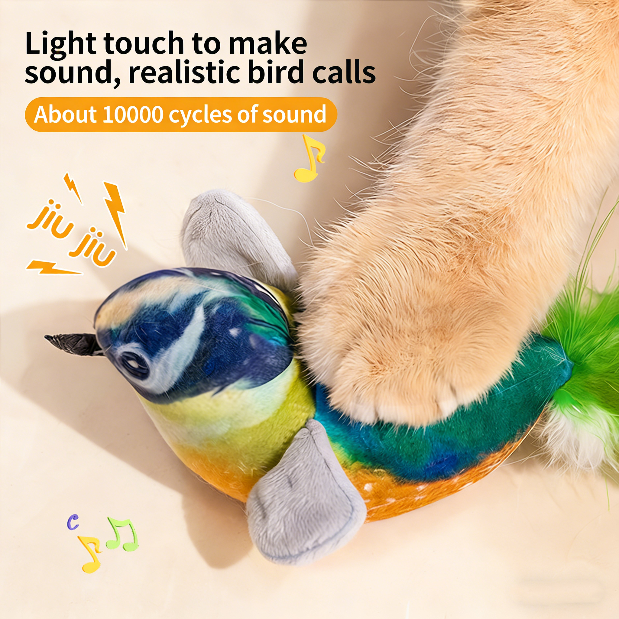 Touch-Activated Chirping Bird Cat Toy | Realistic Bird Call Interactive Cat Teaser | Bite-Resistant Feather Cat Toy for Indoor Cats Self-Entertainment