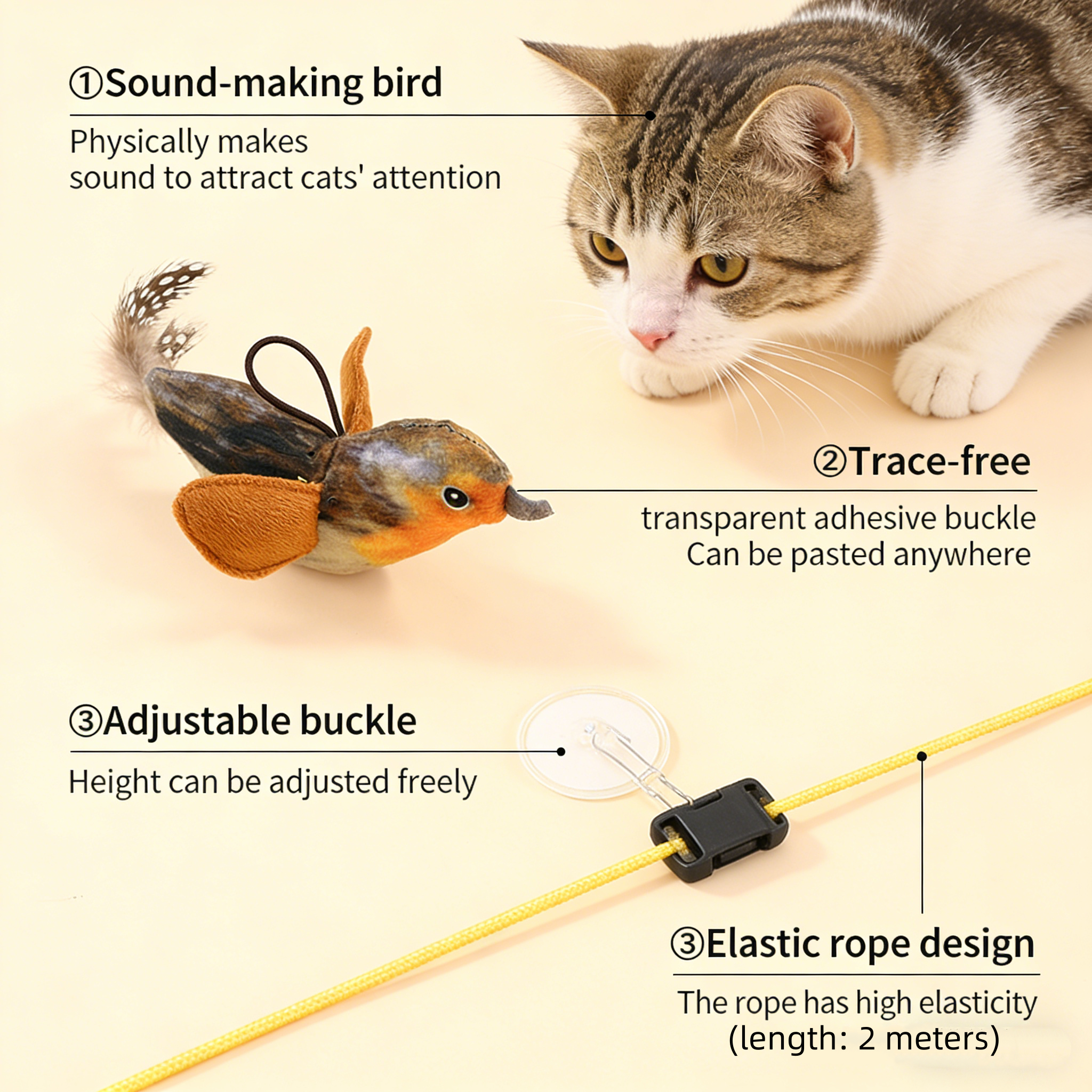 Touch-Activated Chirping Bird Cat Toy | Realistic Bird Call Interactive Cat Teaser | Bite-Resistant Feather Cat Toy for Indoor Cats Self-Entertainment