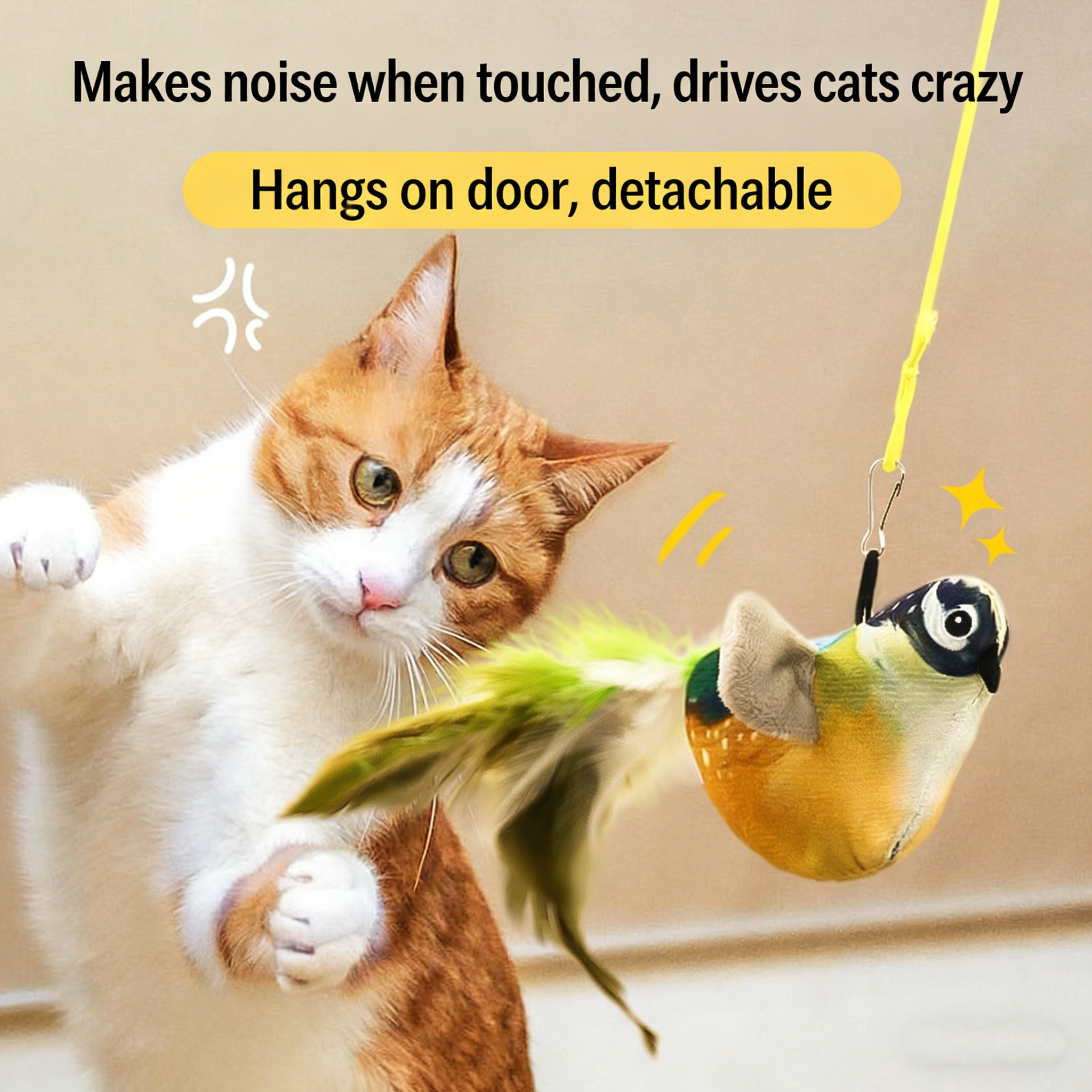 Touch-Activated Chirping Bird Cat Toy | Realistic Bird Call Interactive Cat Teaser | Bite-Resistant Feather Cat Toy for Indoor Cats Self-Entertainment