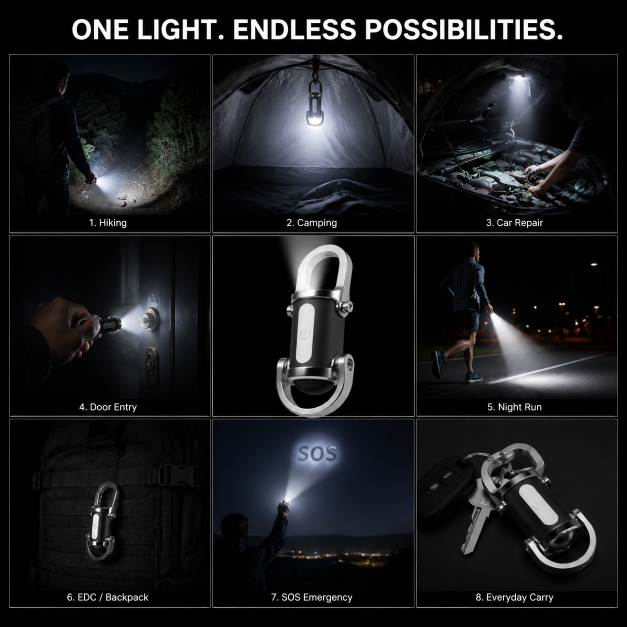 1200LM Mini Keychain Flashlight Rechargeable, Ultra-Bright Portable EDC Light with Carabiner for Camping, Hiking, Dog Walking, Car Repair & Emergencies