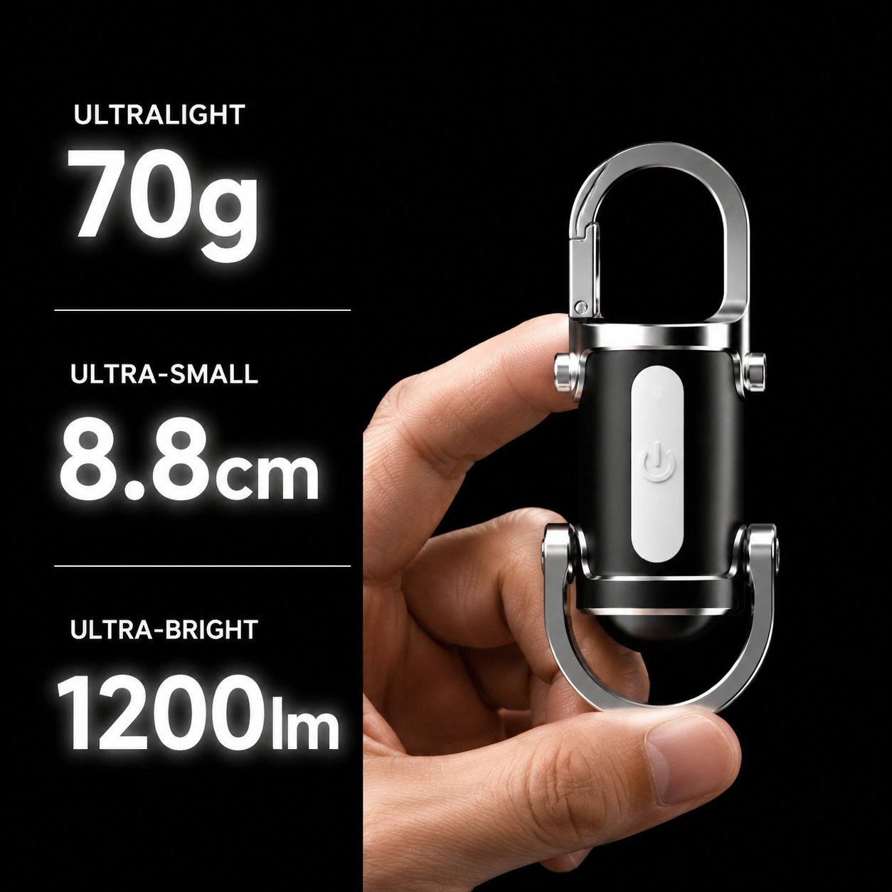 1200LM Mini Keychain Flashlight Rechargeable, Ultra-Bright Portable EDC Light with Carabiner for Camping, Hiking, Dog Walking, Car Repair & Emergencies