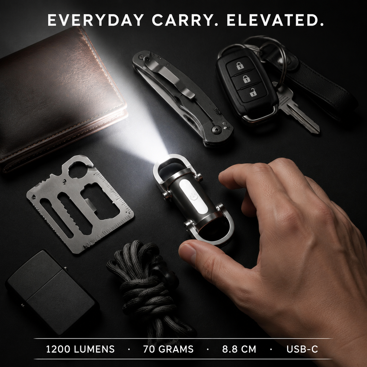 1200LM Mini Keychain Flashlight Rechargeable, Ultra-Bright Portable EDC Light with Carabiner for Camping, Hiking, Dog Walking, Car Repair & Emergencies