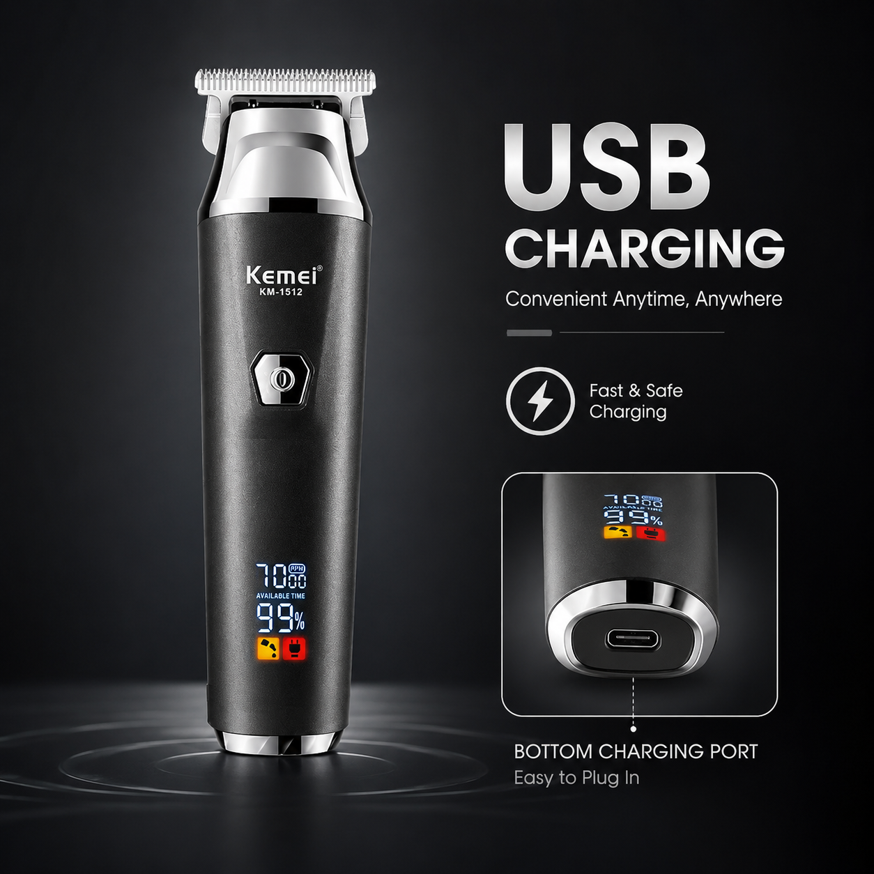Cordless Hair Clipper Kit for Men, Rechargeable Home Grooming Trimmer with LED Display, Waterproof Design & USB Charging