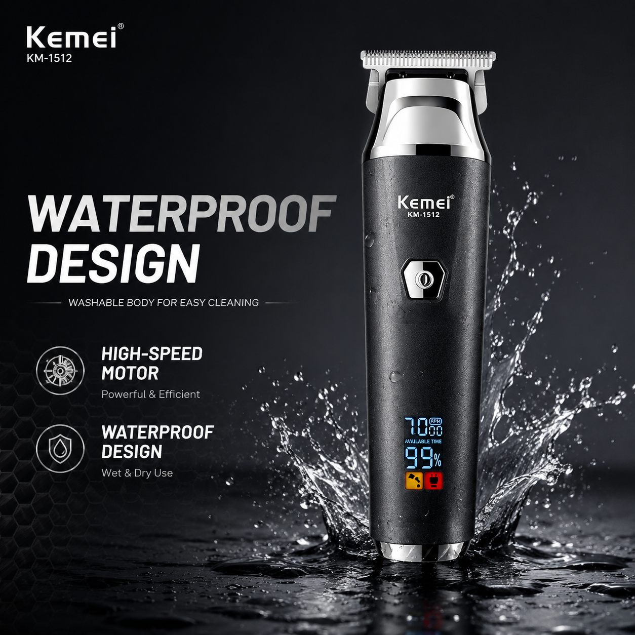Cordless Hair Clipper Kit for Men, Rechargeable Home Grooming Trimmer with LED Display, Waterproof Design & USB Charging