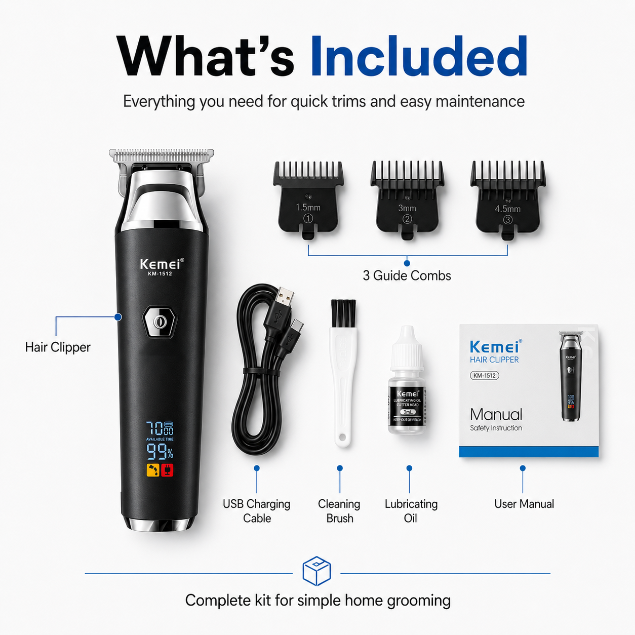 Cordless Rechargeable Hair Clipper Kit with LED Display