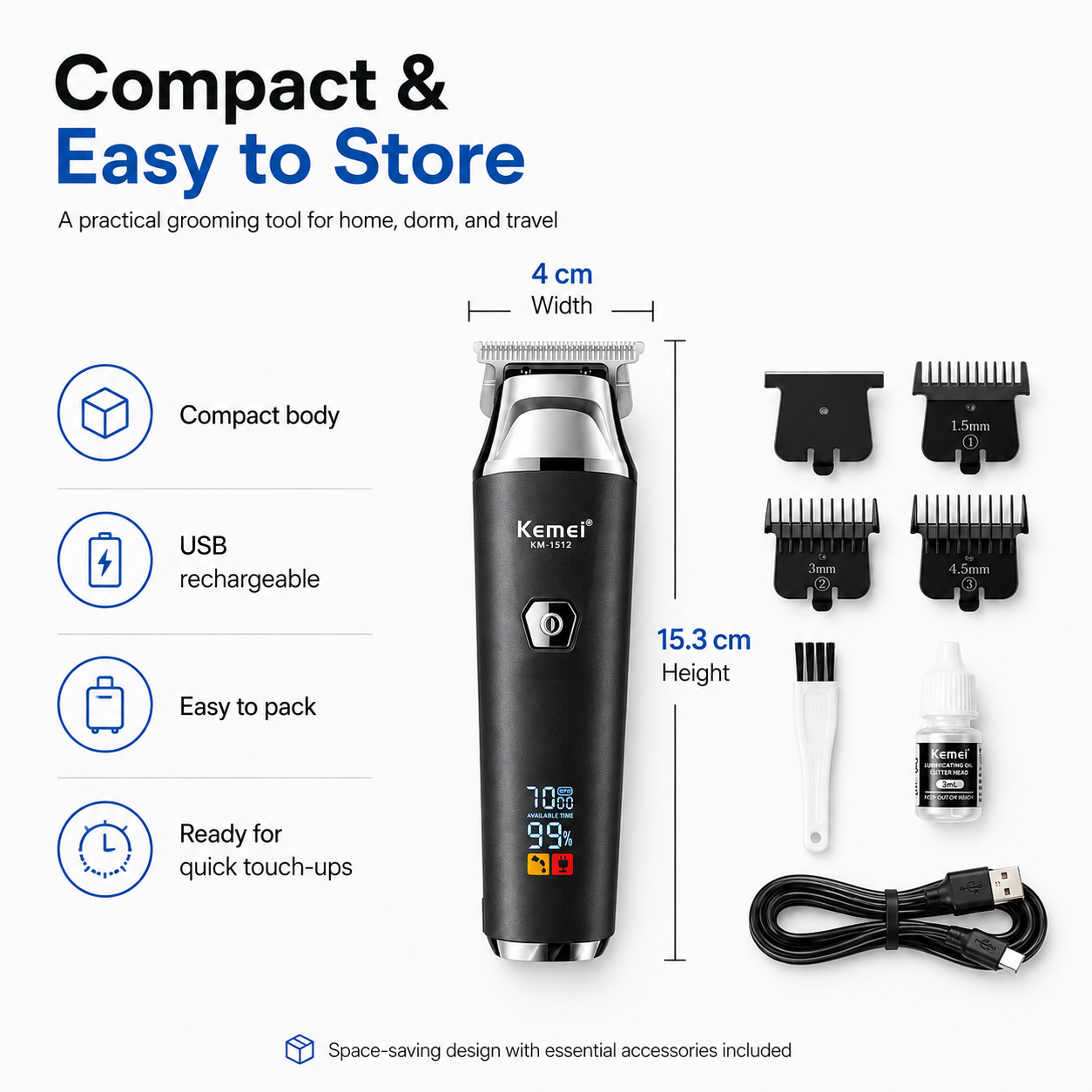 Cordless Rechargeable Hair Clipper Kit with LED Display