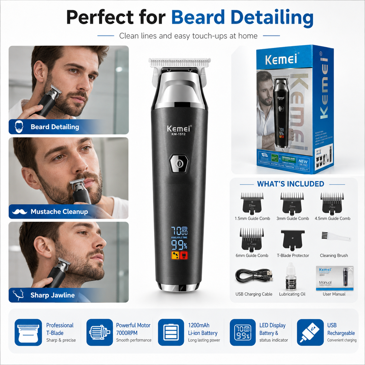Cordless Rechargeable Hair Clipper Kit with LED Display