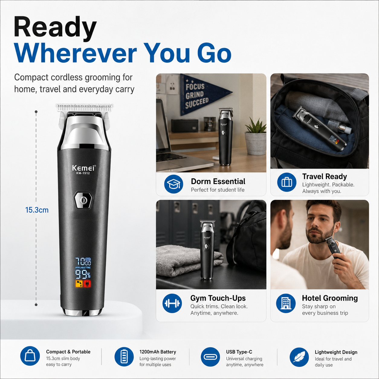 Cordless Rechargeable Hair Clipper Kit with LED Display