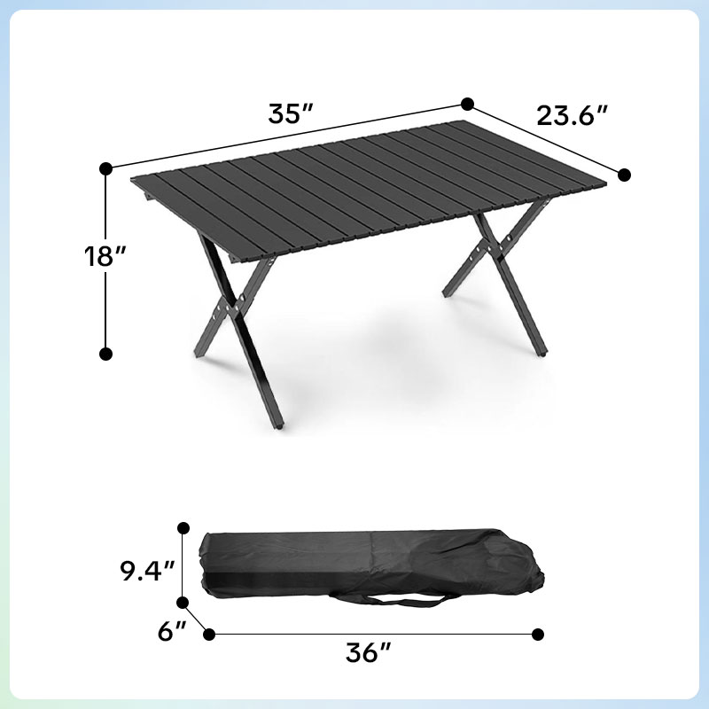 Folding Camping Table , 4-6 Person  Portable Camp Table Foldable Aluminum Roll-up Table for Camping Outdoor Picnic BBQ Backyard Party