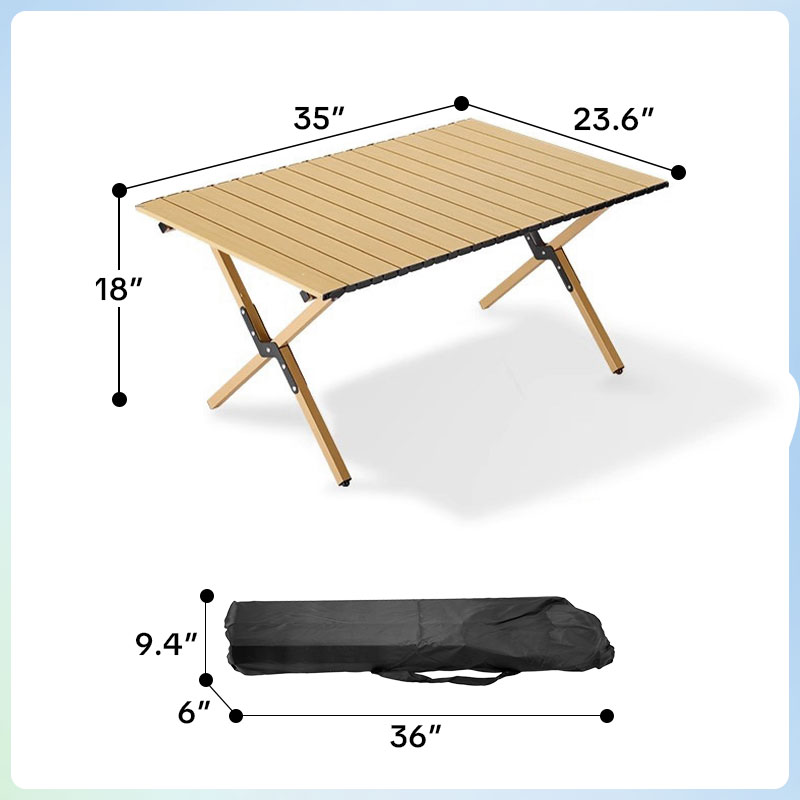 Folding Camping Table , 4-6 Person  Portable Camp Table Foldable Aluminum Roll-up Table for Camping Outdoor Picnic BBQ Backyard Party