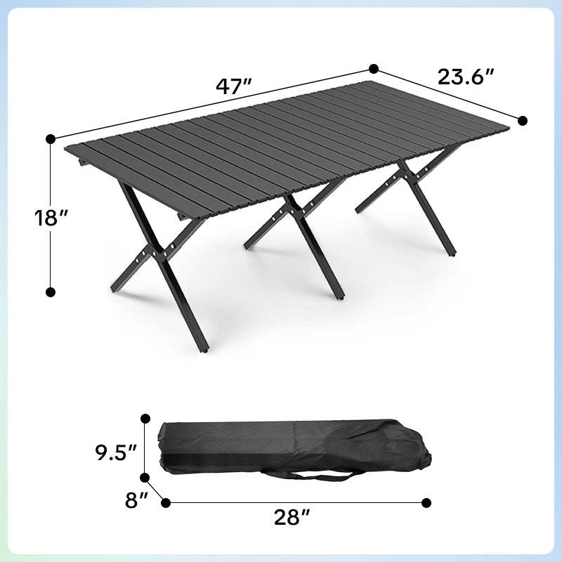 Folding Camping Table , 4-6 Person  Portable Camp Table Foldable Aluminum Roll-up Table for Camping Outdoor Picnic BBQ Backyard Party