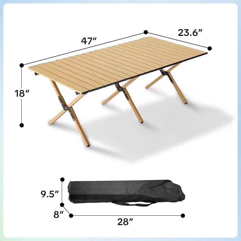 Folding Camping Table , 4-6 Person  Portable Camp Table Foldable Aluminum Roll-up Table for Camping Outdoor Picnic BBQ Backyard Party