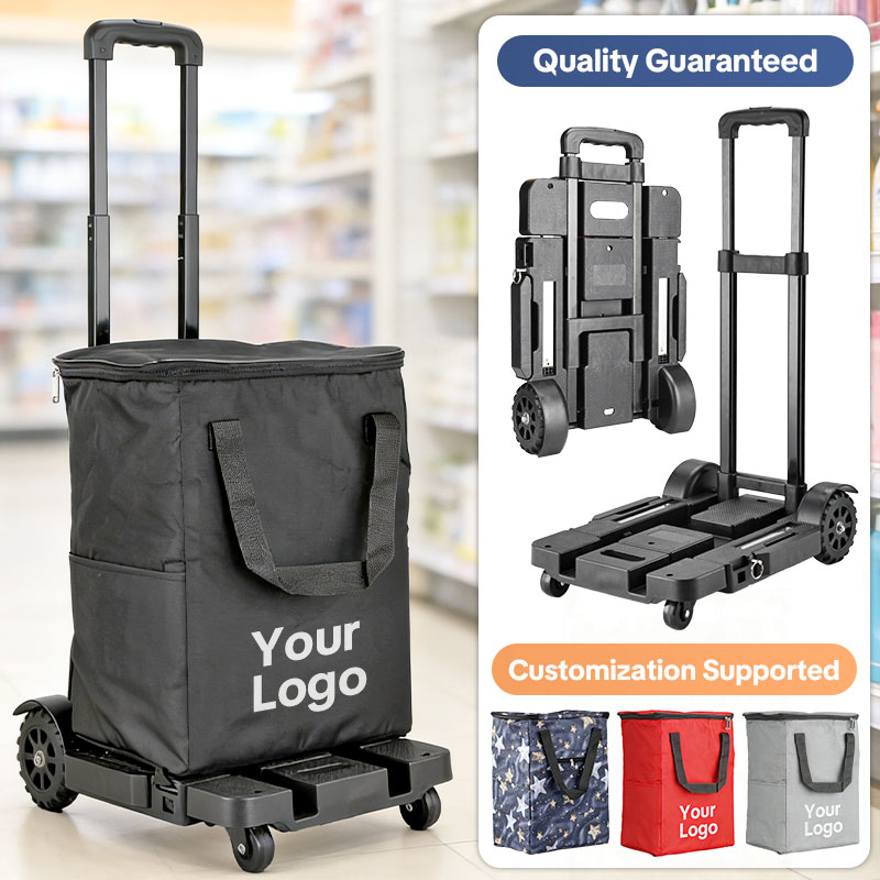 Custom Folding Hand Truck , Portable Heavy Duty Dolly Cart, 5 Wheels Collapsible Luggage Cart with Shopping Bag - Compact Trolley Cart ,Ideal Hand Cart for Travel and More