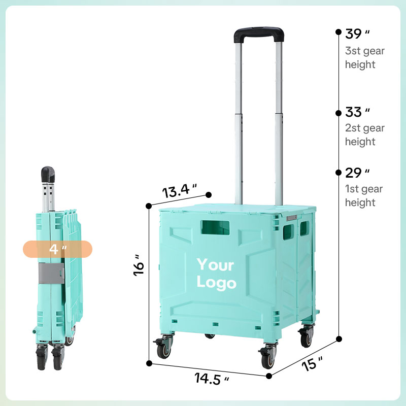 Custom Folding Utility Cart with Stair-Climbing & 360° Swivel Wheels, Telescoping Handle, and Removable Plastic Crate – Versatile Dolly for Travel, Shopping, Moving, Office, and Teacher Use