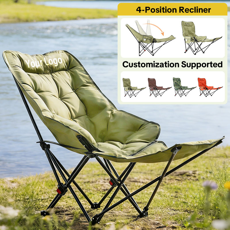 Custom Logo Reclining Camping Chair with Adjustable Back Folding Camp Recliner for Adults Portable High Back Oversized  for Corporate Branding & Gifts