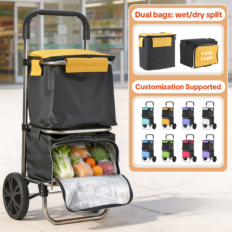 Trolley Dolly Heavy Duty Stainless Steel Foldable Shopping Cart for Groceries - Customizable Double Layer Design with Removable Bag & Wheels