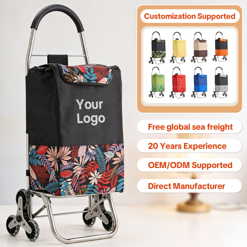 Custom Logo Printed Heavy-Duty Stair Climber Trolley , Foldable Grocery Cart with Wheel for Apartments & Condos-strongbird