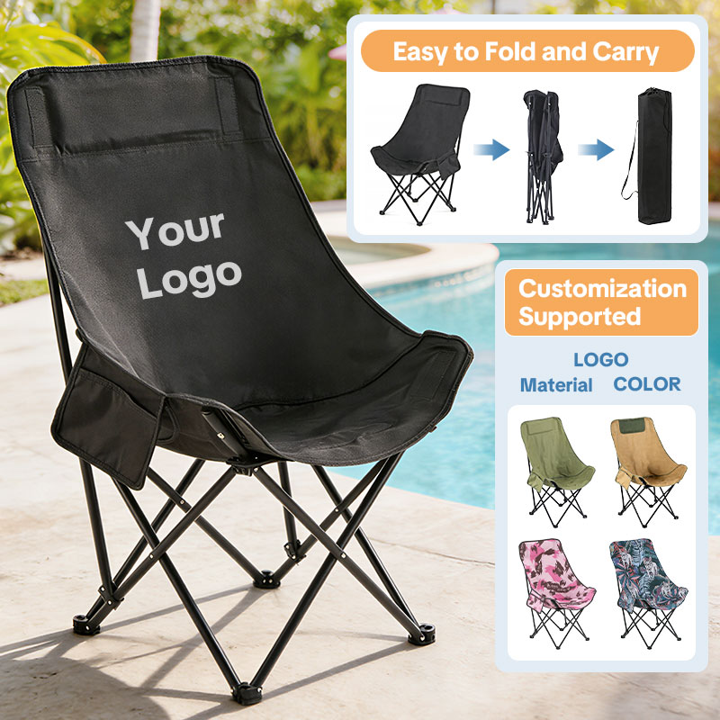 Custom Logo Compact Camping Chairs – Portable Folding Moon Chairs with Carry Bag, Heavy-Duty 600D Oxford Fabric, Supports 330lbs for Outdoor Travel, Picnic, Beach, Fishing-strongbird