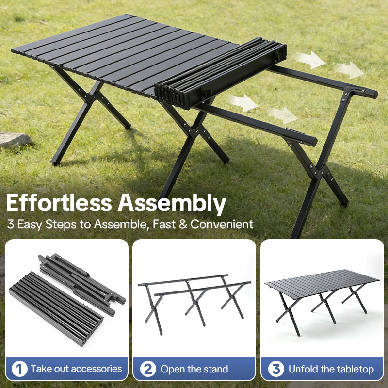 Folding Camping Table , 4-6 Person  Portable Camp Table Foldable Aluminum Roll-up Table for Camping Outdoor Picnic BBQ Backyard Party