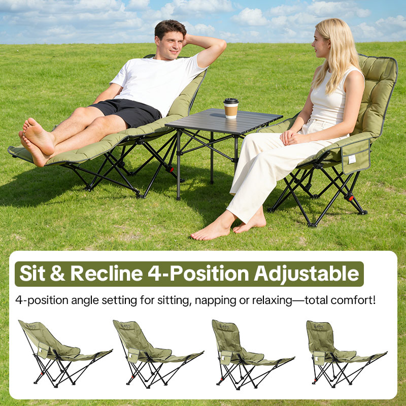Custom Logo Reclining Camping Chair with Adjustable Back Folding Camp Recliner for Adults Portable High Back Oversized  for Corporate Branding & Gifts