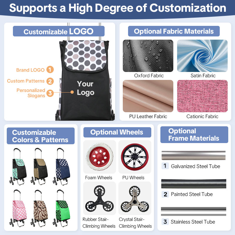 Customizable 2-in-1 Grocery Cart with Wheels, Foldable Shopping Cart with Full Platform & Stair Climber Trolley Dolly for Shopping, Moving & Laundry (Logo Printing Available)-strongbird