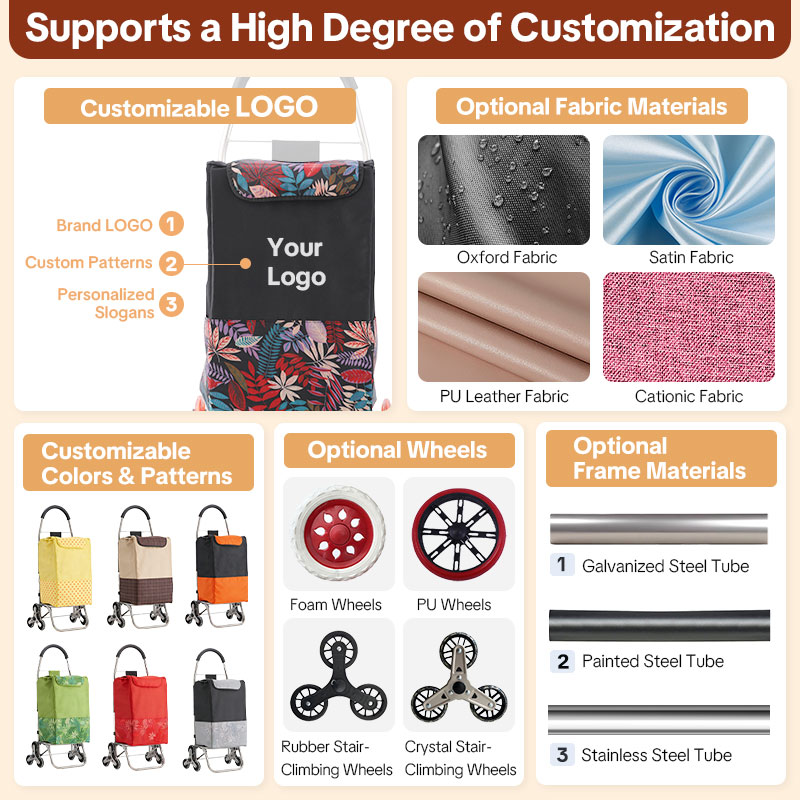 Custom Logo Printed Heavy-Duty Stair Climber Trolley , Foldable Grocery Cart with Wheel for Apartments & Condos-strongbird