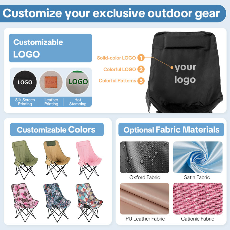 Custom Logo Compact Camping Chairs – Portable Folding Moon Chairs with Carry Bag, Heavy-Duty 600D Oxford Fabric, Supports 330lbs for Outdoor Travel, Picnic, Beach, Fishing-strongbird