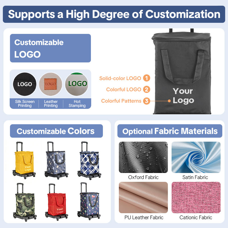 Custom Folding Hand Truck , Portable Heavy Duty Dolly Cart, 5 Wheels Collapsible Luggage Cart with Shopping Bag - Compact Trolley Cart ,Ideal Hand Cart for Travel and More