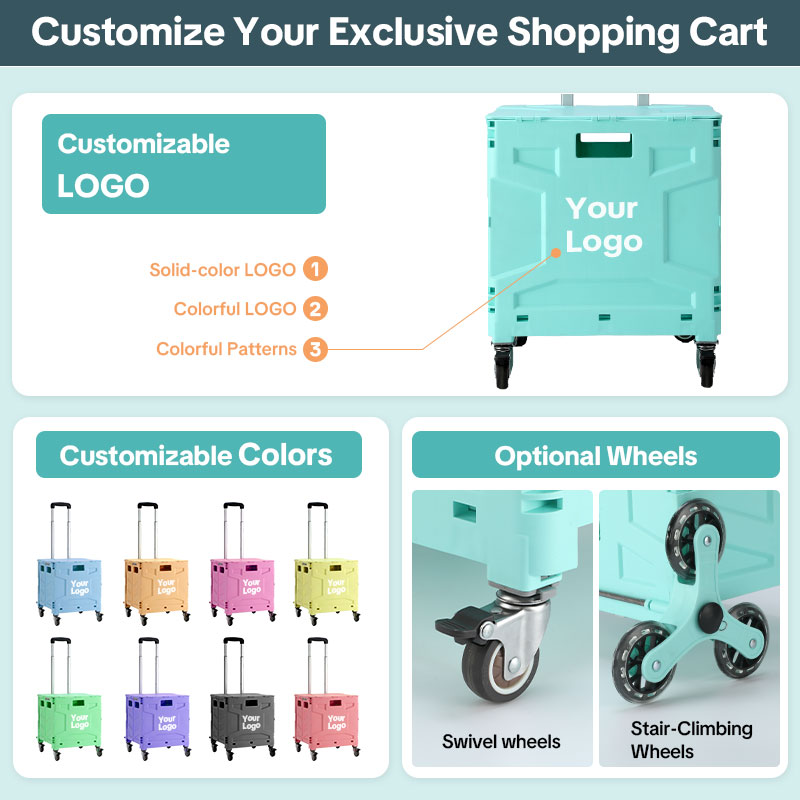 Custom Folding Utility Cart with Stair-Climbing & 360° Swivel Wheels, Telescoping Handle, and Removable Plastic Crate – Versatile Dolly for Travel, Shopping, Moving, Office, and Teacher Use