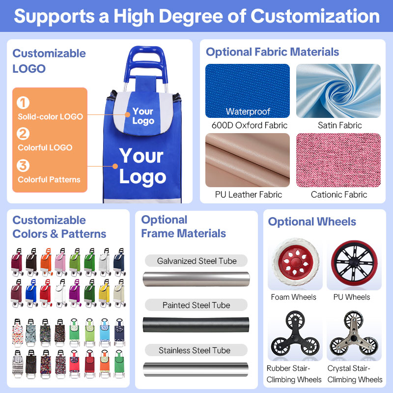 Customize Shopping cart for Groceries with Wheels and Removable Bag and Rolling Personal Handtruck Stair Climbing Cart