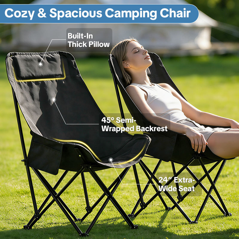 Custom Logo Compact Camping Chairs – Portable Folding Moon Chairs with Carry Bag, Heavy-Duty 600D Oxford Fabric, Supports 330lbs for Outdoor Travel, Picnic, Beach, Fishing-strongbird