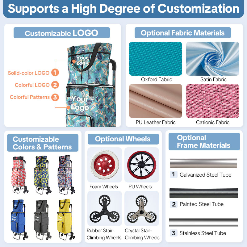 3 in 1 Shopping Cart for Groceries, Custom Grocery Cart on Wheels, Foldable Utility Carts with Wheels, Hand Truck with Waterproof Tote Bag for Shopping