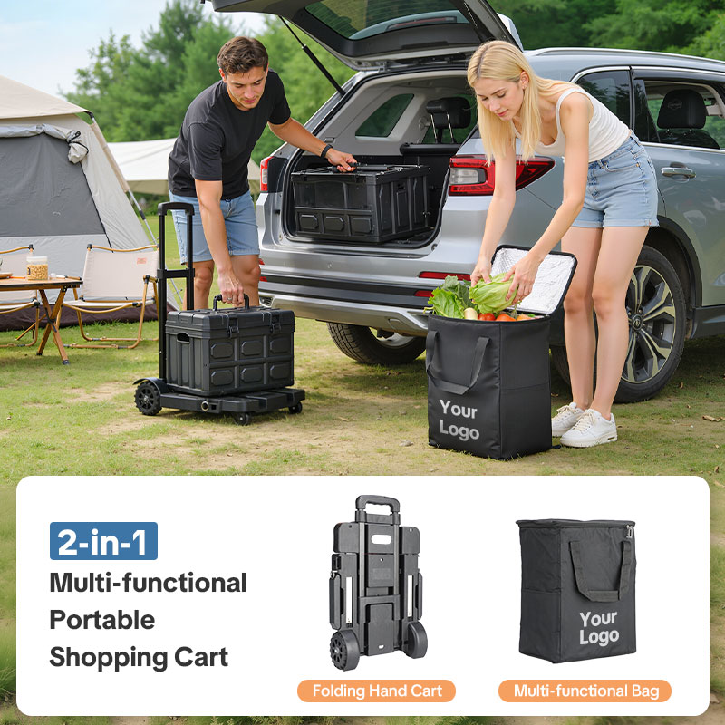 Custom Folding Hand Truck , Portable Heavy Duty Dolly Cart, 5 Wheels Collapsible Luggage Cart with Shopping Bag - Compact Trolley Cart ,Ideal Hand Cart for Travel and More