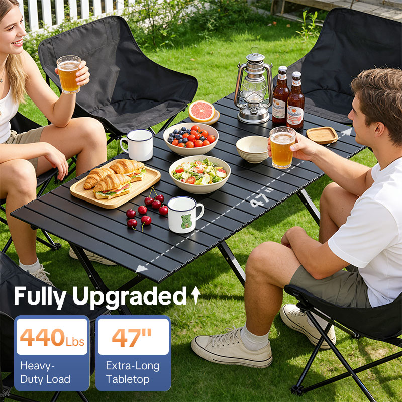 Folding Camping Table , 4-6 Person  Portable Camp Table Foldable Aluminum Roll-up Table for Camping Outdoor Picnic BBQ Backyard Party