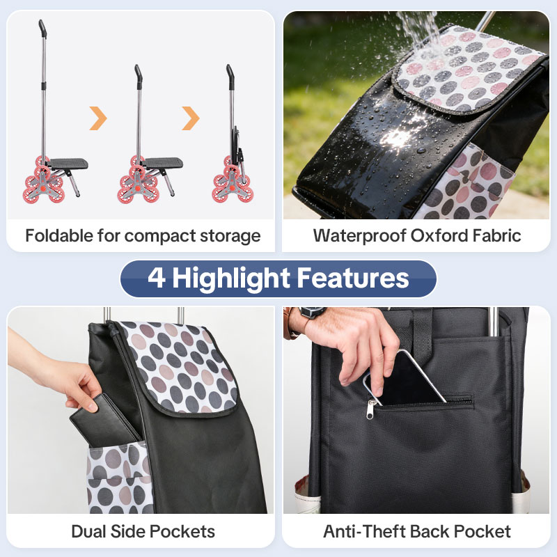 Customizable 2-in-1 Grocery Cart with Wheels, Foldable Shopping Cart with Full Platform & Stair Climber Trolley Dolly for Shopping, Moving & Laundry (Logo Printing Available)-strongbird