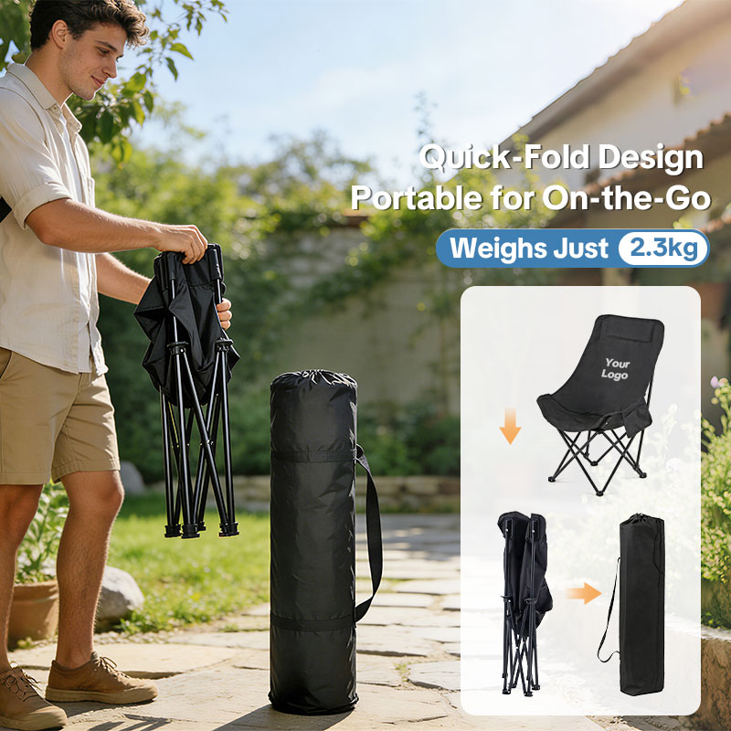 Custom Logo Compact Camping Chairs – Portable Folding Moon Chairs with Carry Bag, Heavy-Duty 600D Oxford Fabric, Supports 330lbs for Outdoor Travel, Picnic, Beach, Fishing-strongbird