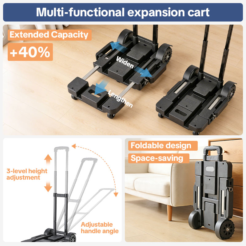 Custom Folding Hand Truck , Portable Heavy Duty Dolly Cart, 5 Wheels Collapsible Luggage Cart with Shopping Bag - Compact Trolley Cart ,Ideal Hand Cart for Travel and More