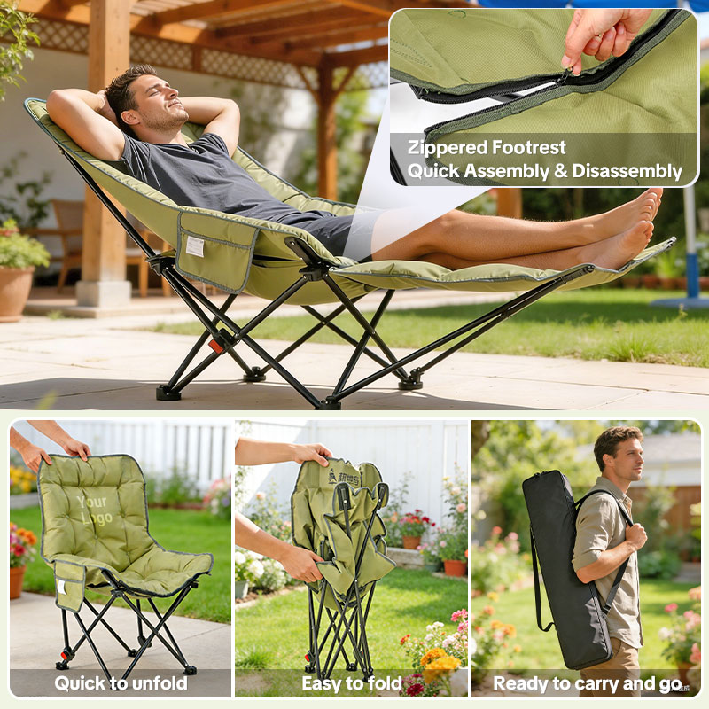 Custom Logo Reclining Camping Chair with Adjustable Back Folding Camp Recliner for Adults Portable High Back Oversized  for Corporate Branding & Gifts-strongbird