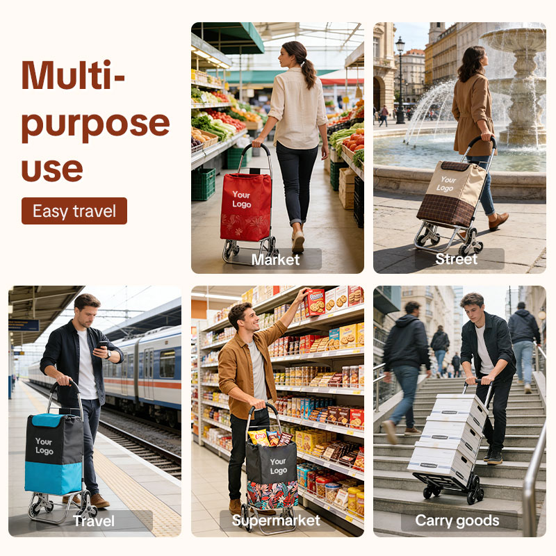 Custom Logo Printed Heavy-Duty Stair Climber Trolley , Foldable Grocery Cart with Wheel for Apartments & Condos-strongbird