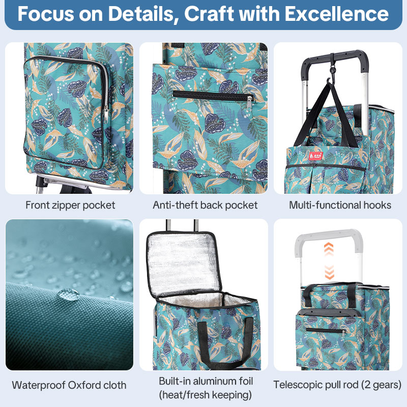 3 in 1 Shopping Cart for Groceries, Custom Grocery Cart on Wheels, Foldable Utility Carts with Wheels, Hand Truck with Waterproof Tote Bag for Shopping