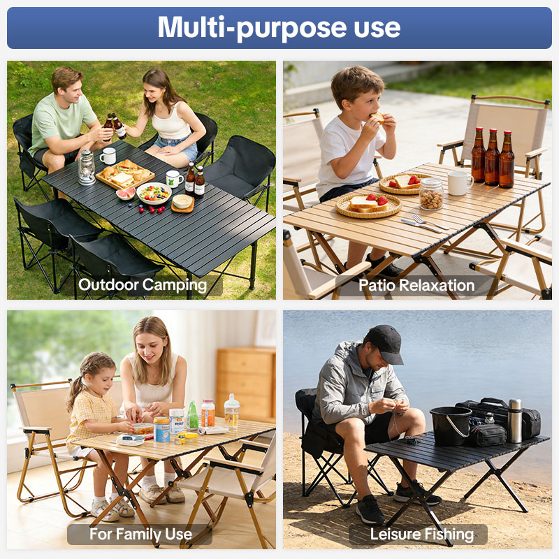 Folding Camping Table , 4-6 Person  Portable Camp Table Foldable Aluminum Roll-up Table for Camping Outdoor Picnic BBQ Backyard Party