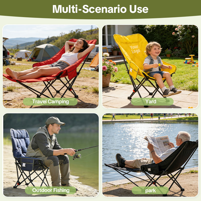 Custom Logo Reclining Camping Chair with Adjustable Back Folding Camp Recliner for Adults Portable High Back Oversized  for Corporate Branding & Gifts-strongbird