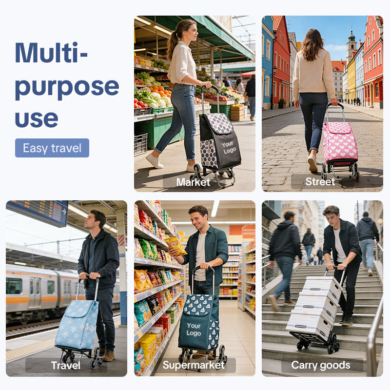 Customizable 2-in-1 Grocery Cart with Wheels, Foldable Shopping Cart with Full Platform & Stair Climber Trolley Dolly for Shopping, Moving & Laundry (Logo Printing Available)-strongbird
