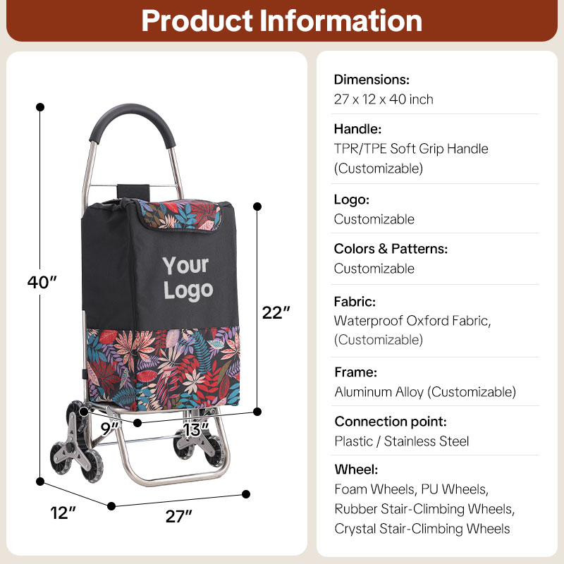 Custom Logo Printed Heavy-Duty Stair Climber Trolley , Foldable Grocery Cart with Wheel for Apartments & Condos-strongbird