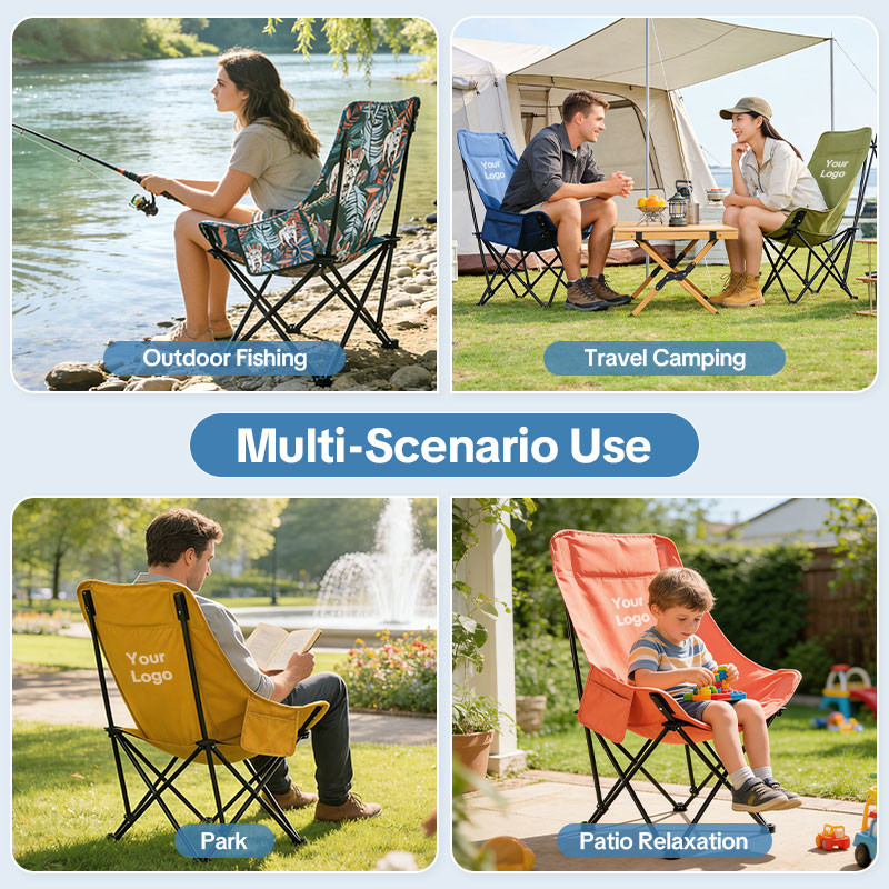 Custom Logo Compact Camping Chairs – Portable Folding Moon Chairs with Carry Bag, Heavy-Duty 600D Oxford Fabric, Supports 330lbs for Outdoor Travel, Picnic, Beach, Fishing-strongbird